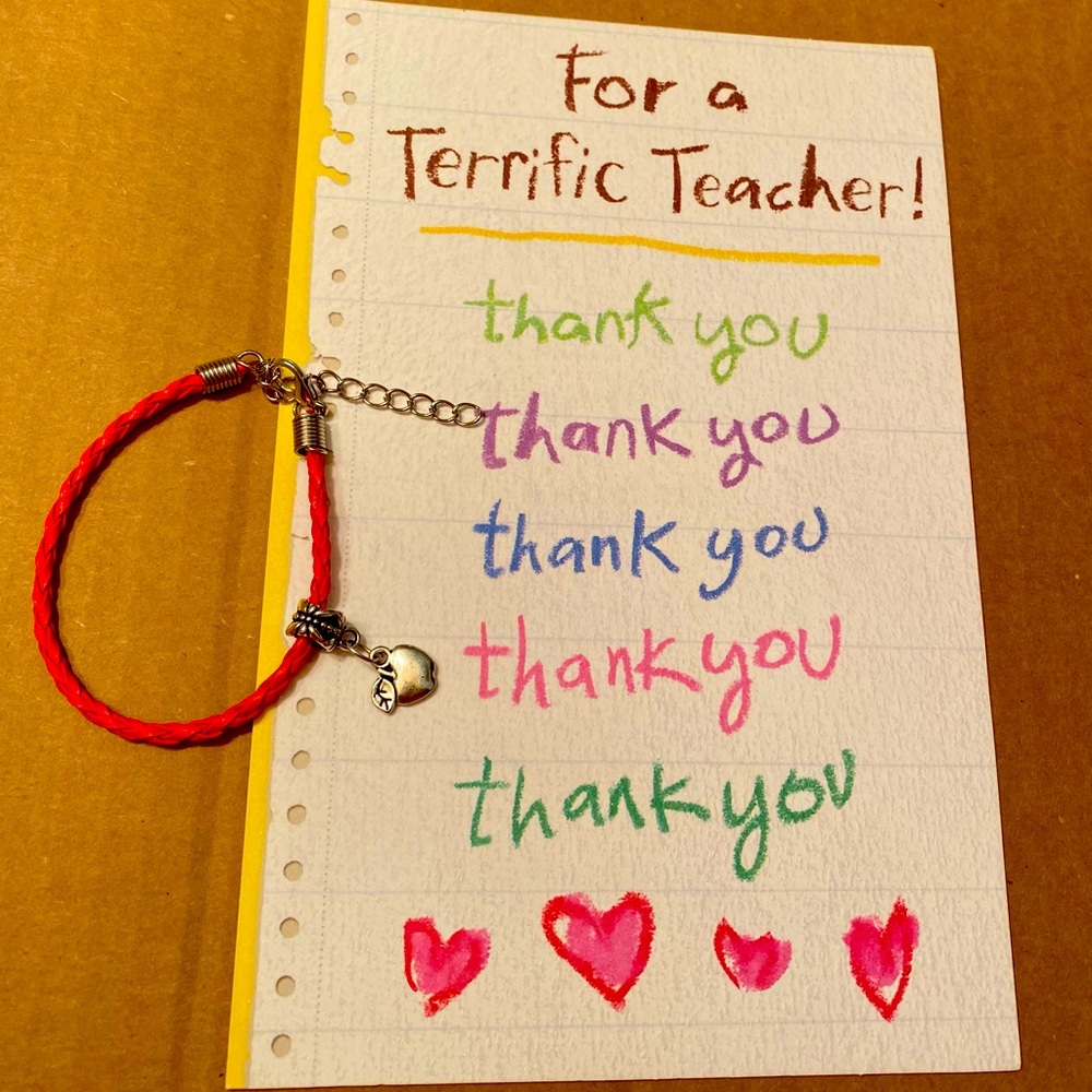 red braided leather bracelet with apple 🍎 charm
